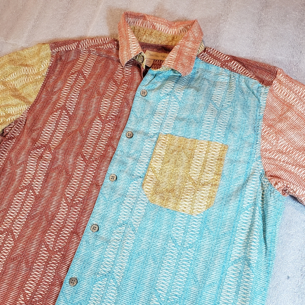 THE TERRITORY AHEAD Mens Medium Bright Colorblock Southwestern SS SHIRT Colorful